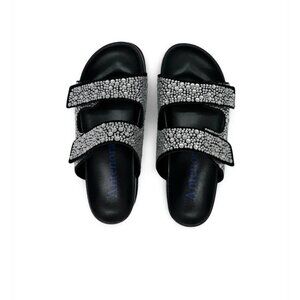 Crystal footbed sandals, handmade Italy, Designer Antenora 5.5,6,6.5,7,7.5,8.8,9